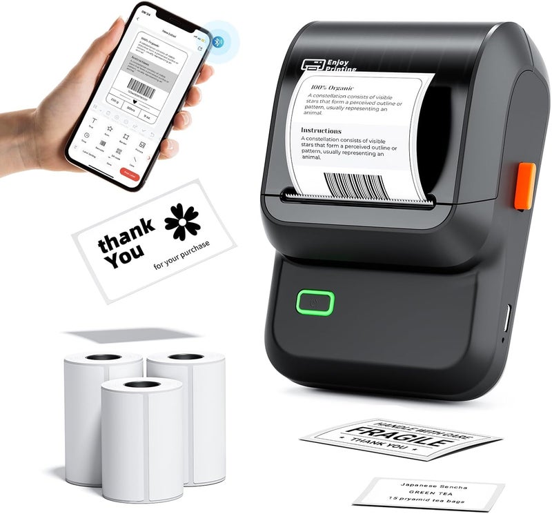 Ponek Label Maker with 3 Tapes, M100 Address Barcode Label Printer, Versatile App with 4000 Icons and 300 Templates, Bluetooth Thermal Label Maker for Small Business, Office, Home, School, Black - Image 1
